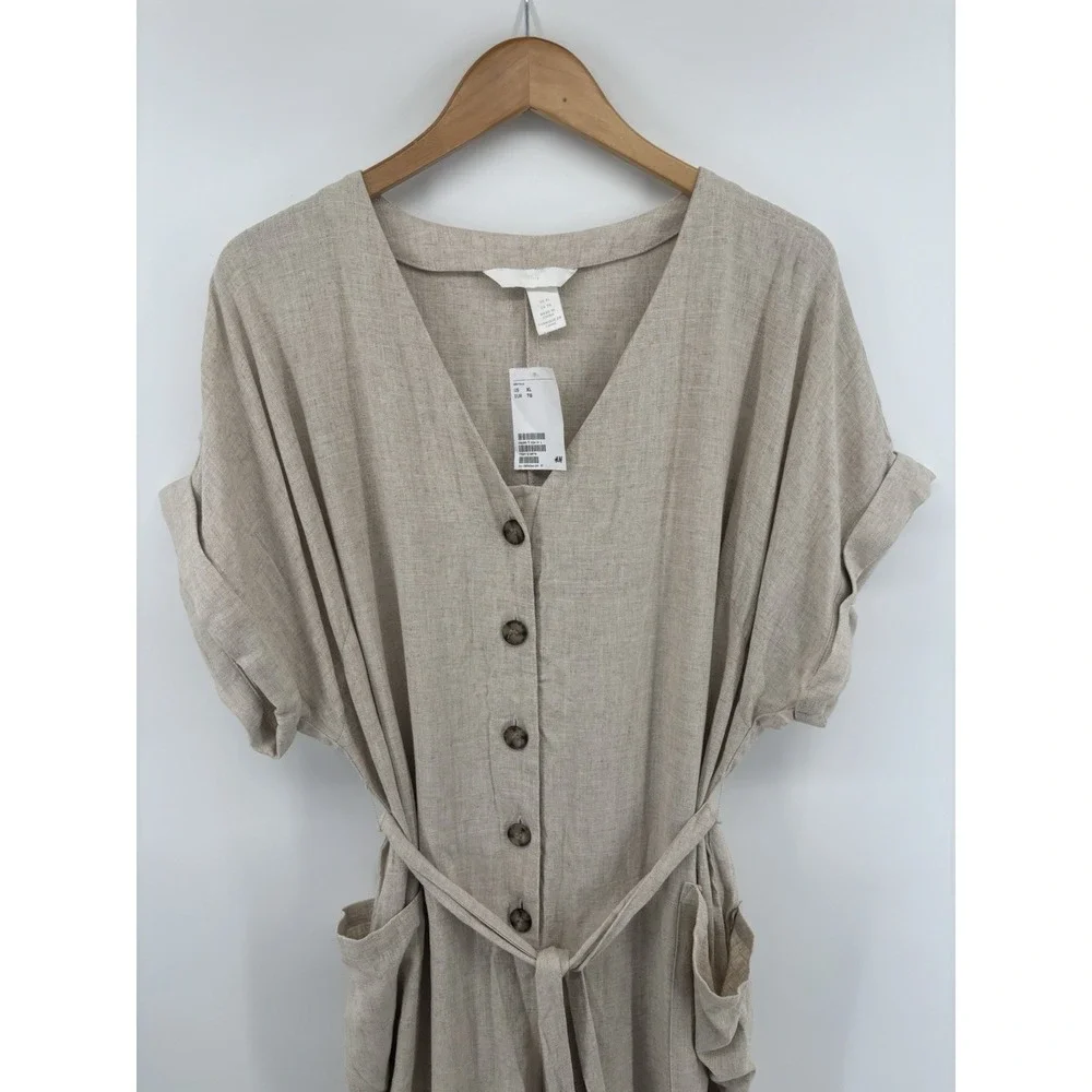 NWT H&M Linen Jumpsuit Sz XL Preppy Resortwear Vacation Cottagecore Momcore